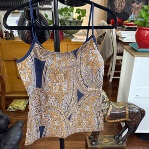Ann Taylor Paisley Print Cami — Navy & Mustard